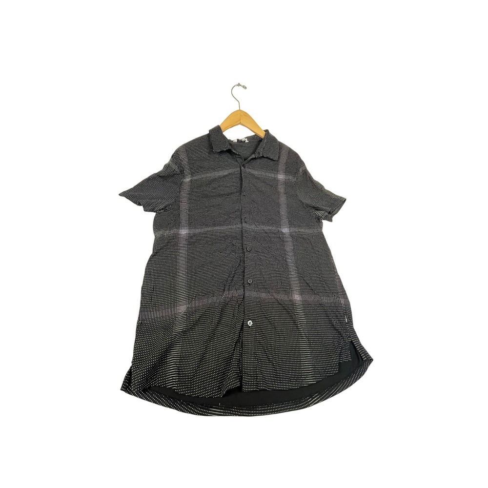 Calvin Klein Mens Slim Fit Short Sleeve Polka Dot Plaid Shirt Black Purple 5115